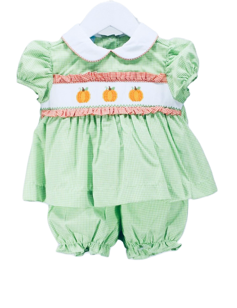 Green check smock bloomer set