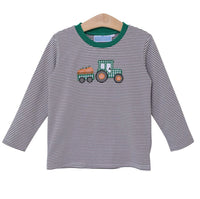 Grey stripe tractor pumpkin shirt