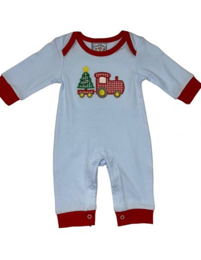 Light blue Christmas train romper