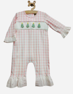 Pink check Christmas tree romper