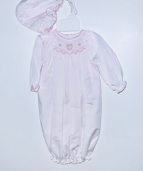 Pink smock gown w/ bonnet