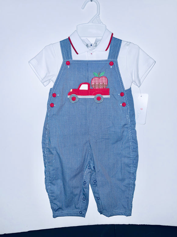 Blue check apple truck overall