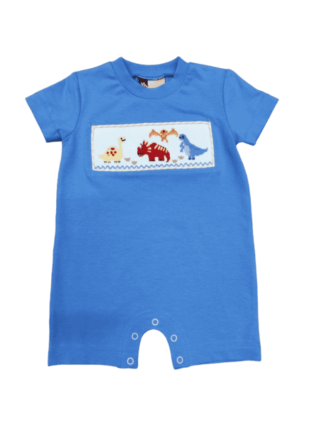 Blue smock Dino romper