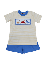 Yellow stripe smock dinosaur Short set