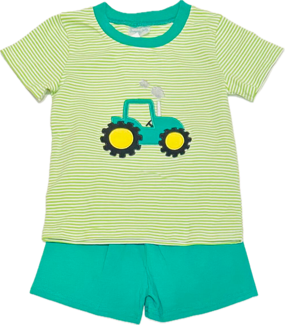 Green tractor short set
