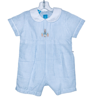 Blue seersucker bunny romper