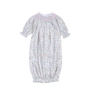 Floral print smocked gown