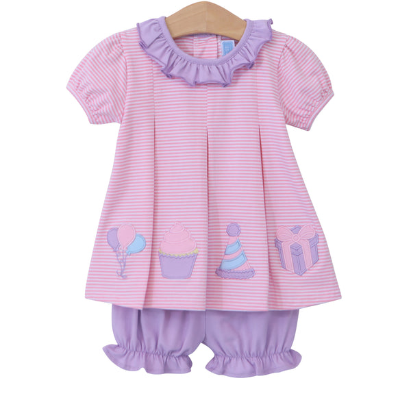 Pink pleat Birthday bloomer set