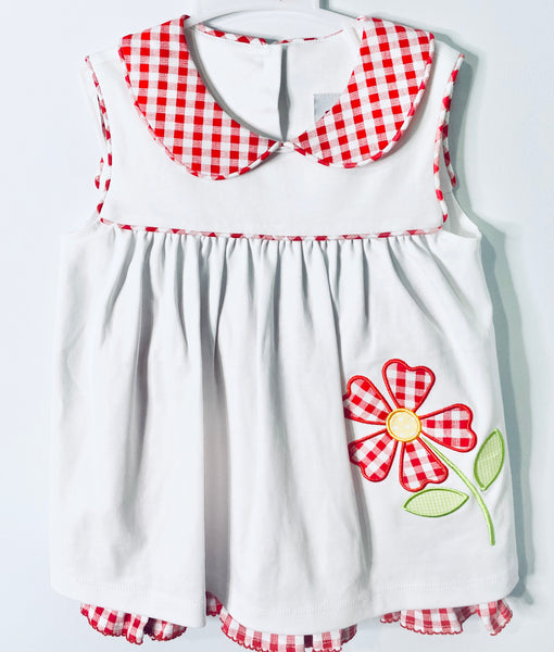 White/red check flower short set