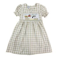 Tan check Smocked farm dress