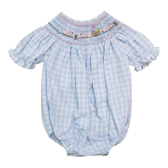 Blue check smock Easter bubble
