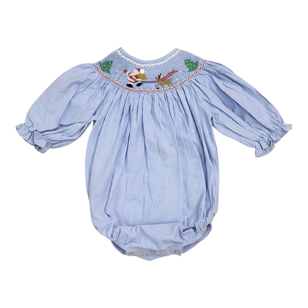 Chambray Santa reindeer girl bubble