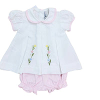 White/pink pleated tulip Bloomer set