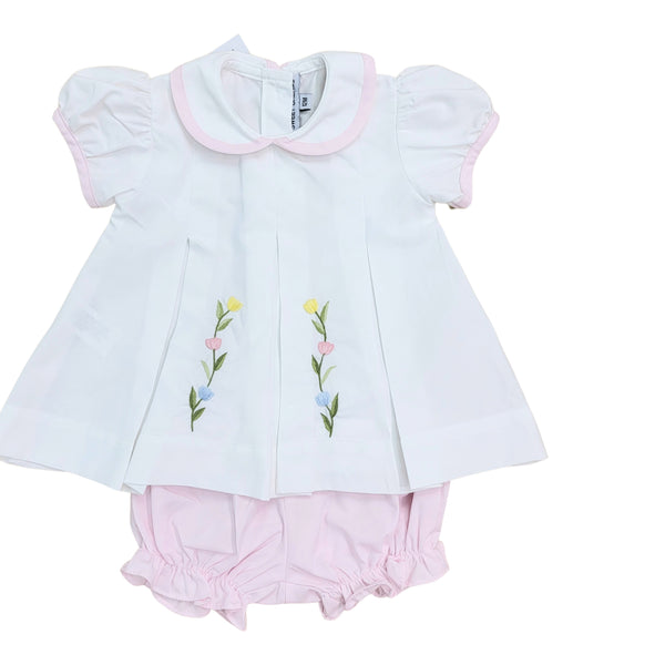 White/pink pleated tulip Bloomer set