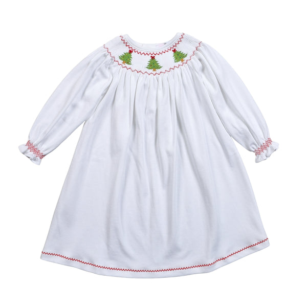 White smock Christmas tree dress Buttons & Bows online White smock Christmas tree dress Buttons & Bows online