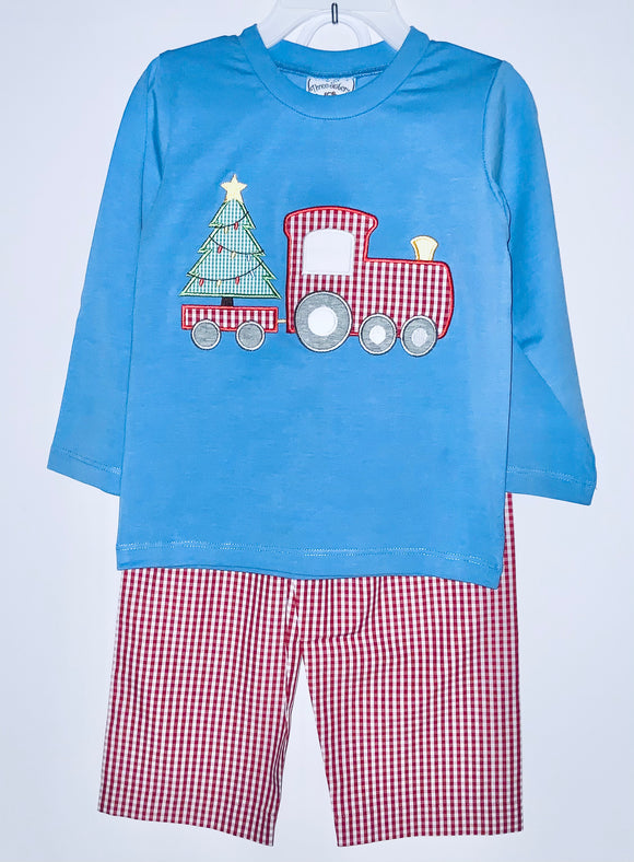 Blue Christmas Train pant set