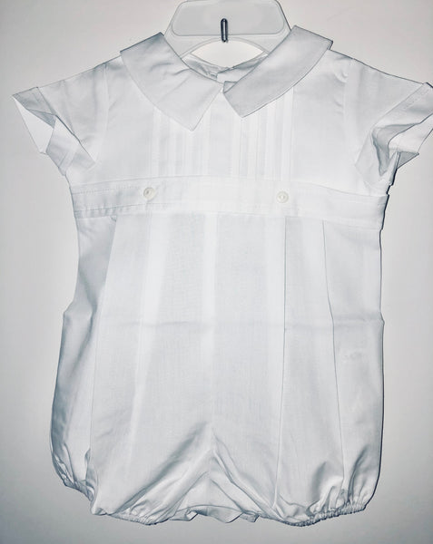 White Pleated Boy Romper