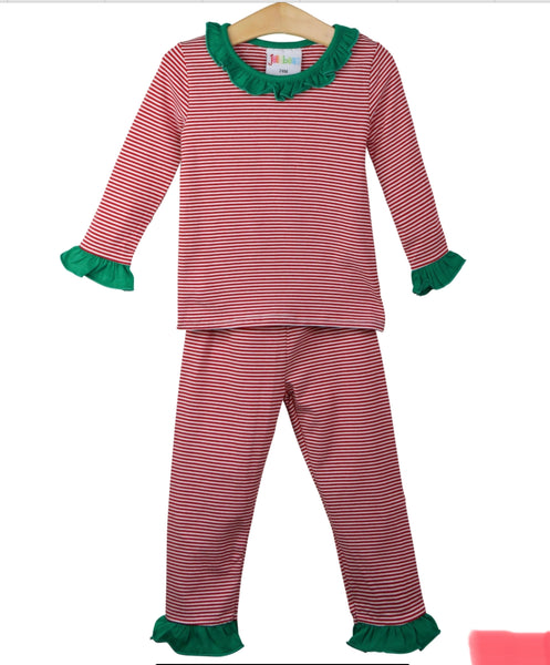 Red/Green ruffle stripe PJ