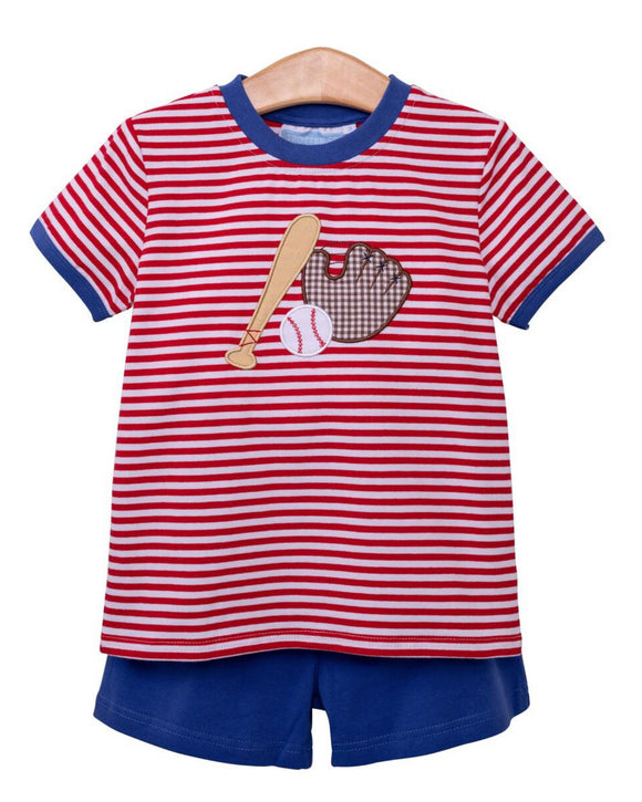 Red stripe baseball short set