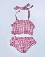 Red check seersucker swim suit