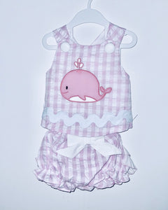 Pink check whale bloomer set