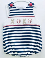 Navy stripe baseball romper