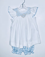 White w/blue smock Bloomer set