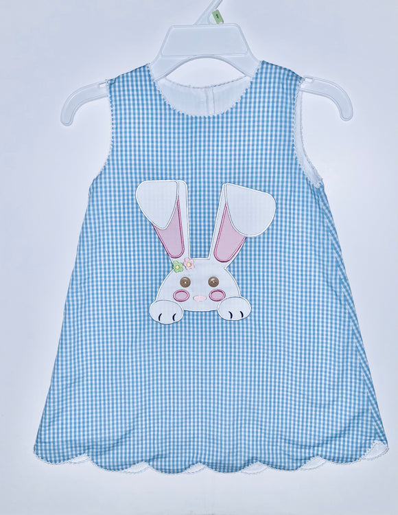 Blue check bunny a-line dress