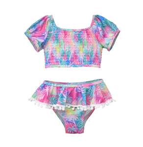 2 piece tropical palm girl swimsuit