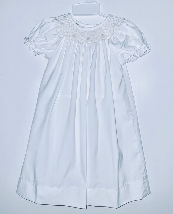 White with Ecru smocked dress
