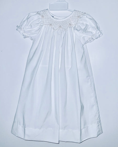 White with Ecru smocked dress